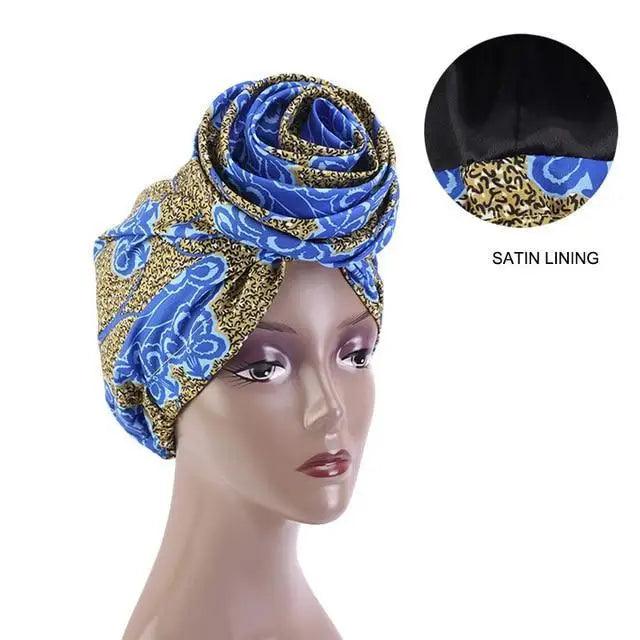 New Vintage African Print Stretch Bandana Head Wrap Long Scarf satin Floral Women Party Turban Headwear Cap Hair Accessories