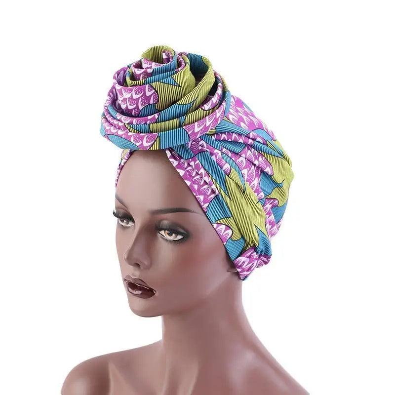 New Vintage African Print Stretch Bandana Head Wrap Long Scarf satin Floral Women Party Turban Headwear Cap Hair Accessories