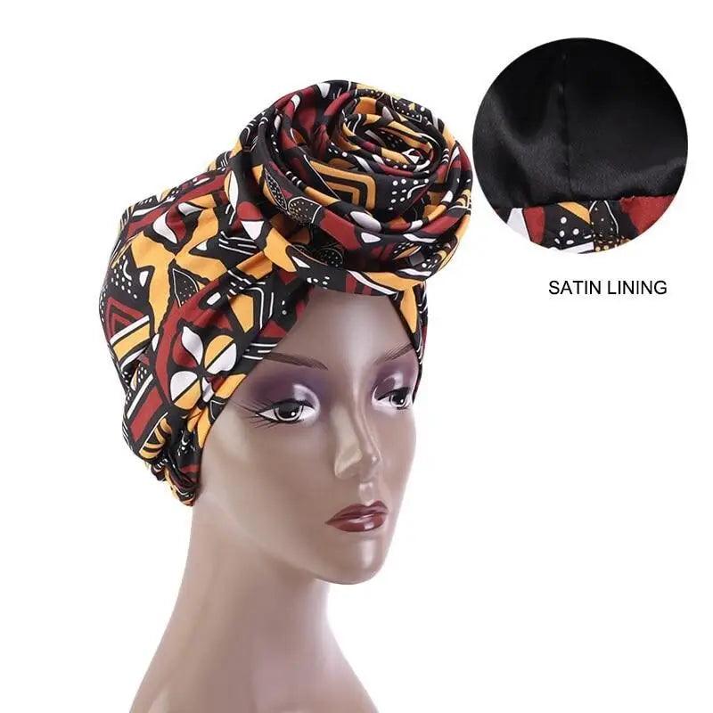 New Vintage African Print Stretch Bandana Head Wrap Long Scarf satin Floral Women Party Turban Headwear Cap Hair Accessories