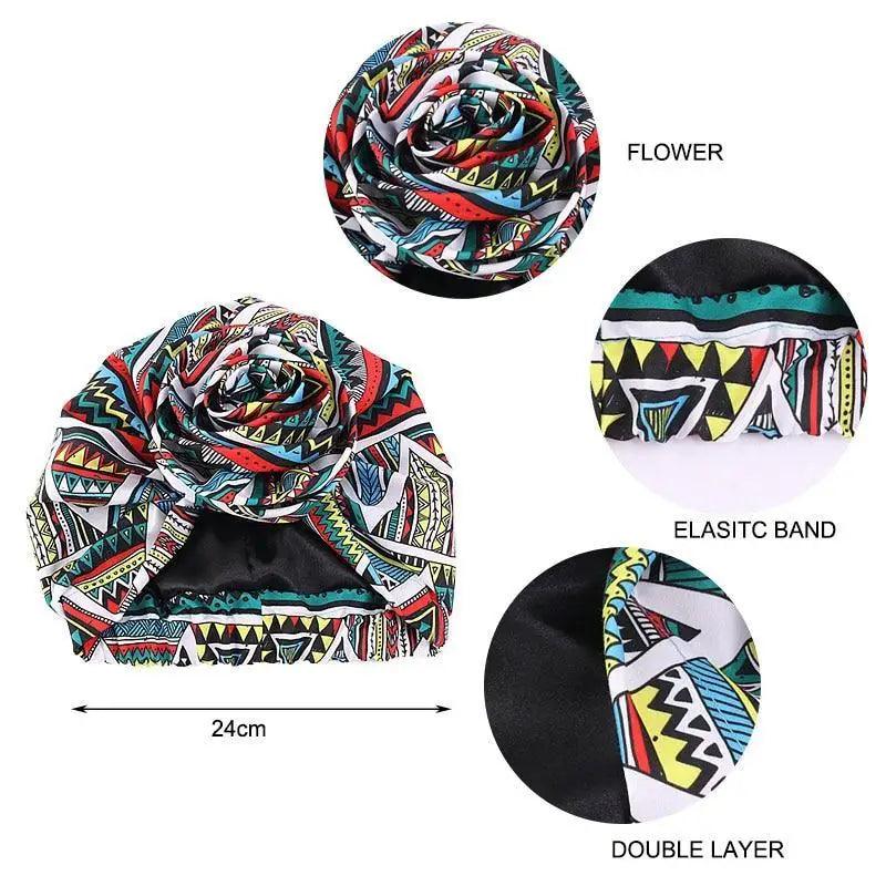 New Vintage African Print Stretch Bandana Head Wrap Long Scarf satin Floral Women Party Turban Headwear Cap Hair Accessories